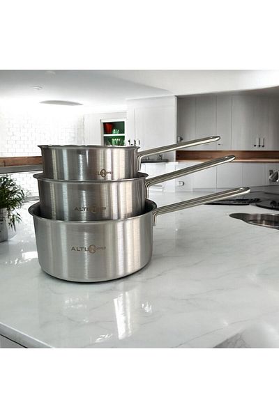 Altun Copper Stainless Steel Milk Pot Set of 4 (sauce pot and 12cm-14cm-16cm Milk Pots) Induction Compatible