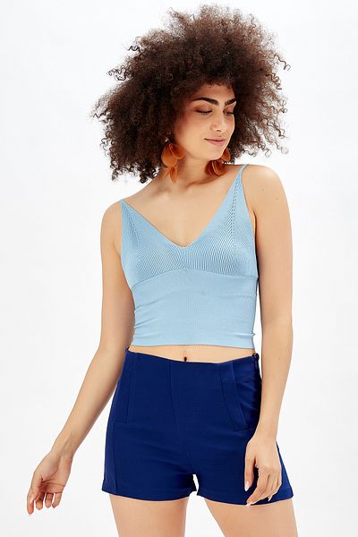 Sense Pantaloni scurți Atlas Crepe cu Buzunar Sus |   Şrt14056 Albastru noapte