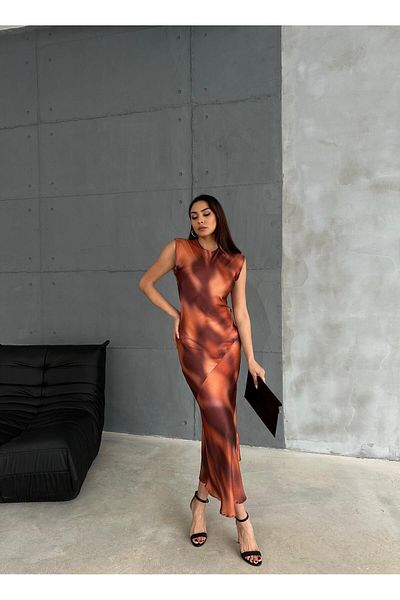 Maldia Shop Rochie de damă cu mânecă scurtă, lungă, moale, cu imprimeu din satin