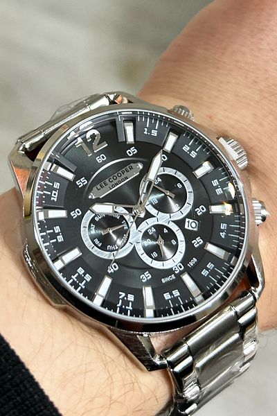 Lee Cooper 5 Atm Water Resistant Black Dial Color Men's Wristwatch with Active Functions Day and Calendar Display