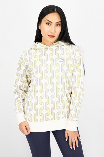 Puma Women Sportswear Fit Allover Print Sweater, Beige
