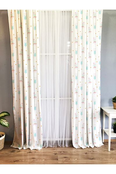 Lolla White Ballerina Rabbit Background Curtain 1183