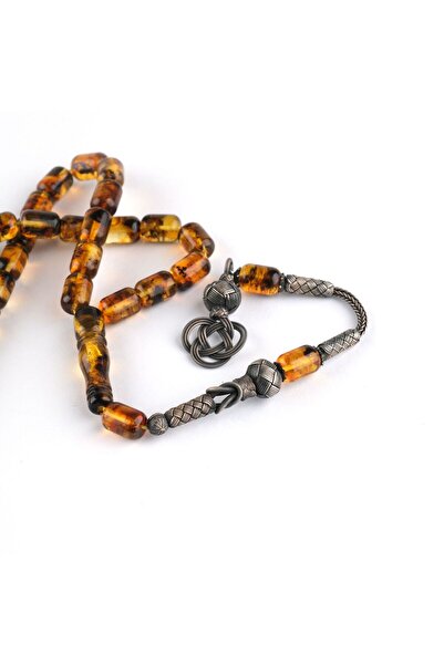 LapisDo Baltic Drop Amber Fossil 1000 Sterling Crash Tassel Capsule Cut 7X10Mm Rosary