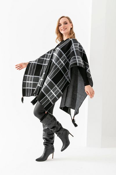 Wega Moda Striped Pattern Poncho, Fisherman's Stitching Button Detailed Poncho, Outerwear Poncho, Knitwear Knitted Chic Poncho