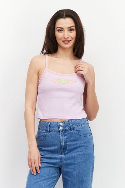 X-Girl Women Round Neck Sleeveless Embroidered Tank Top, Pink