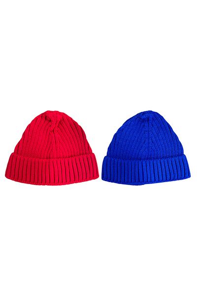 Mevo 2 Pack Unisex Knitwear Short Red and Blue Colored Skullcap Beanies