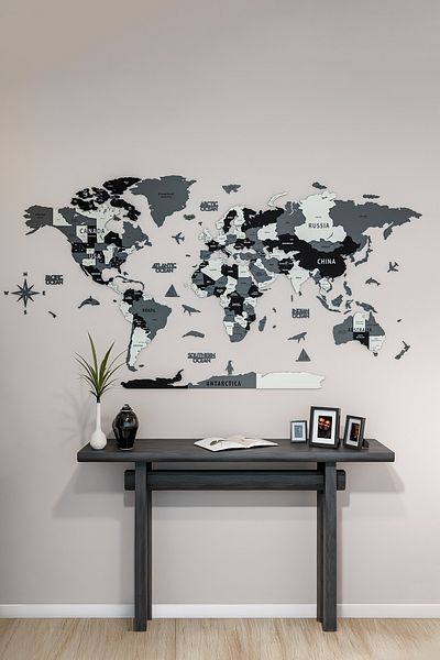 Colorfull Worlds 3d Ξύλινος Αγγλικός Παγκόσμιος Χάρτης - 100x50 cm - Διακόσμηση τοίχου δώρου γραφείου σπιτιού