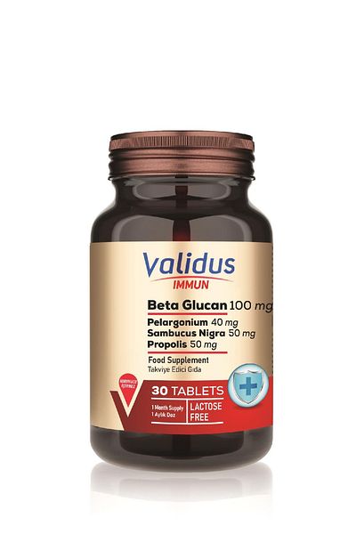 Validus Immun Beta Glucan - Sambucus Nigra + Pelargonium + Echinacea + Curcumin + Propolis 30 Tablets