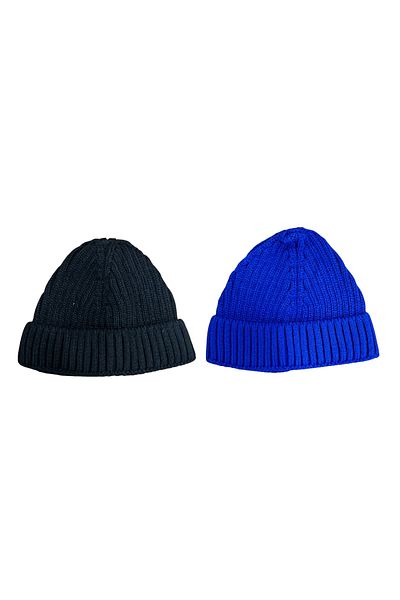 Mevo 2 Pack Unisex Knitwear Short Black and Blue Colored Skullcap Beanies