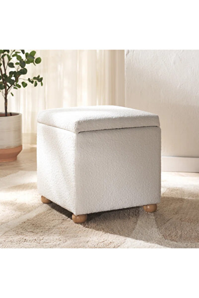 KOKİ DESİGN MALE Wellsoft Kırık Beyaz Ahşap Top Ayaklı Dekoratif Çok Amaçlı S...