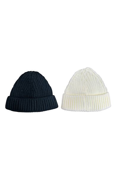 Mevo 2 Pack Unisex Knitwear Short White and Blue Colored Skullcap Beanies
