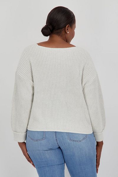 French Connection Women Plus Size V-neck Knitted Crop Sweater , Light Grey