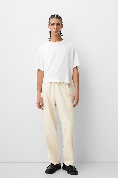 Bershka Wide-leg Rustic Linen Blend Trousers Ramadan