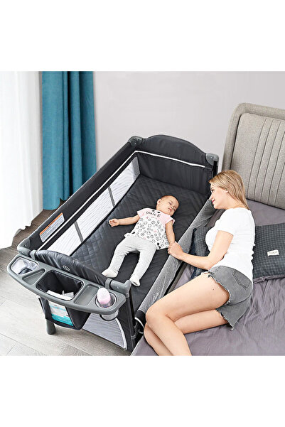 TEKNUM 4 in 1 Baby Bedside Co - Sleeper Bassinet and Playpen wt Rocker Grey