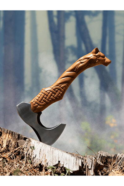 PALTA OUTDOOR Özel Kurt Başlı Balta Tasarım Tescilli Kamp Baltası Hakiki Deri Kılıf Hediyeli Ceviz Ağacı Saplı