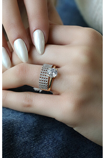 Kuyumcum 14 Ayar Altın Alyanslı Tektaş Yüzük