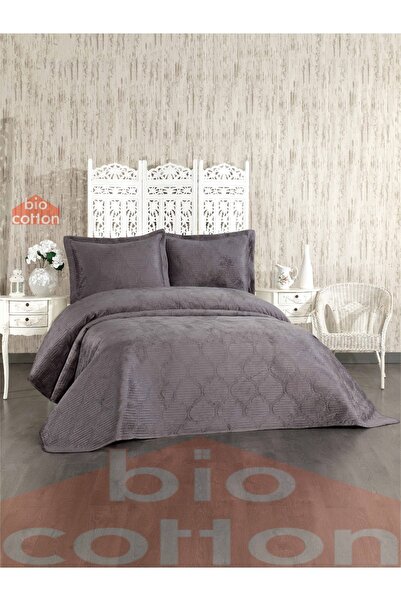 biocotton Çift Kişilik Kadife Yatak Örtüsü Antrasit