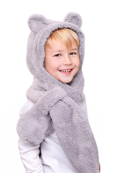 İpek Tekstil Winter Bear Hat Kerchief Versatile Cute Plush Ear Protection Scarf