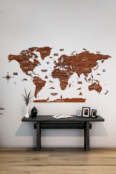Colorfull Worlds 3D Wooden English World Map - 100X50 cm - Home Office Gift Wall Decoration
