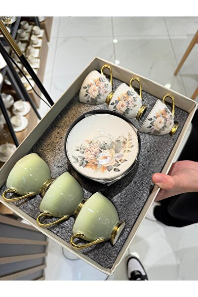 Onedekor 6'lı Porselen Green Kahve Fincanı