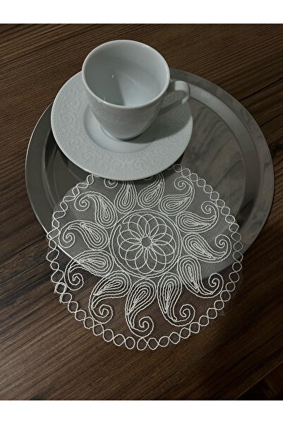 Butik Sunumluk yuvarlak dekor aplik runner 6 adet imza tekstil kalite dokuma ...