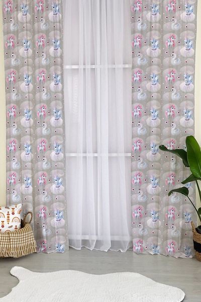 Lolla Unicorn Patterned Printed Background Curtain 1539