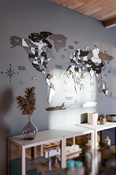 Colorfull Worlds 3d Ahşap Ingilizce Dünya Haritası - 100x50 Cm - Ev Ofis Hediye Duvar Dekorasyon