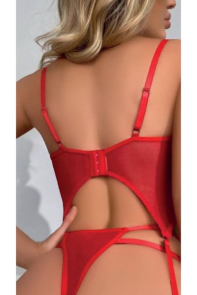 Cooqpoo Red S/M-L/Xl Size Lace String Women's Garter Suit