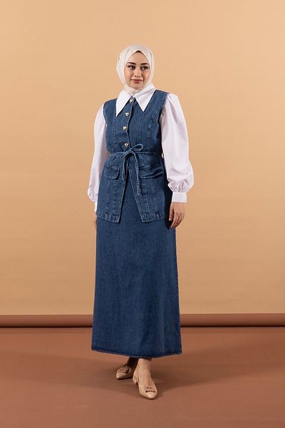 Stilife Blue Skirt Denim Suit
