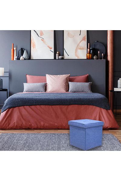 Homelux Bancă cub, 38x38x38 cm, pliabilă, textil, albastru