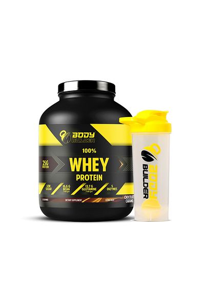 Body Builder Whey Protein, Chocolate Caramel, 4 LB + Body Builder SHAKER