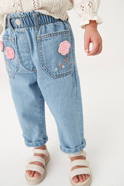 minibambi Pantaloni jeans pentru fete din sezonul nou cu broderie florală