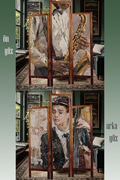 Modacanvas Masif Ahşap Kumas Asimetrik Paravan