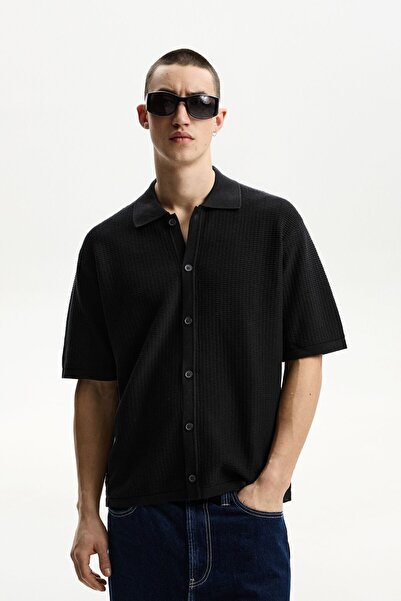 Bershka Textured Short Sleeve Shirt Ramadan