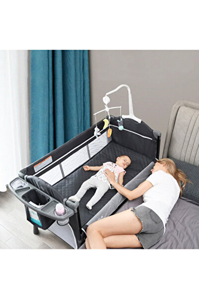 TEKNUM 4 in 1 Baby Bedside Co - Sleeper Bassinet and Playpen wt Rocker Grey