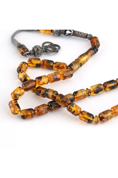 LapisDo Baltic Drop Amber Fossil 1000 Sterling Crash Tassel Capsule Cut 7X10Mm Rosary