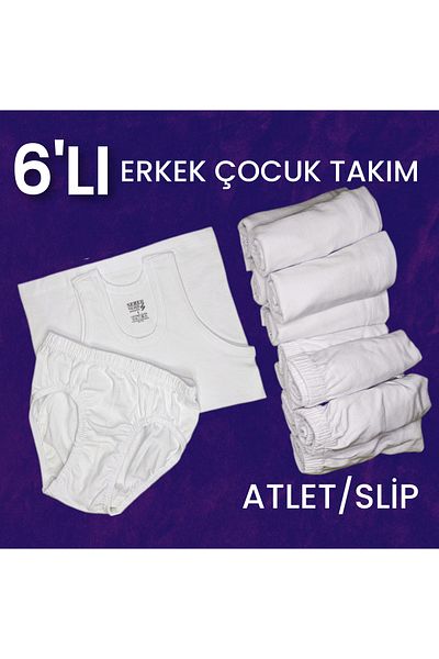 Seher Yıldızı 100% Cotton 6 Pieces White Boys' Undershirt and Slip Suit