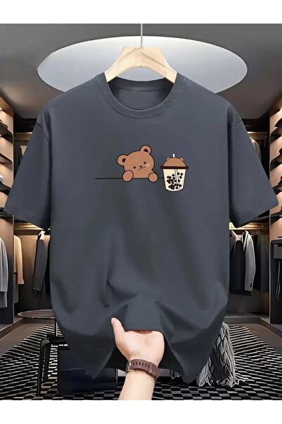 npLStore تي شيرت كبير الحجم مطبوع عليه دمية دب للجنسين