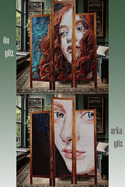 Modacanvas Masif Ahşap Kumas Asimetrik Paravan