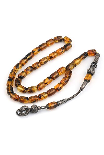 LapisDo Baltic Drop Amber Fossil 1000 Sterling Crash Tassel Capsule Cut 7X10Mm Rosary