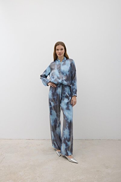 LEVURE Önü Fermuarlı Saten Ceket MAVİ