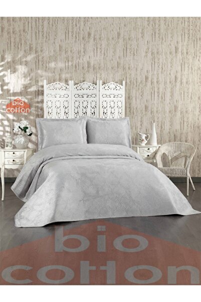 biocotton Çift Kişilik Kadife Yatak Örtüsü Gri