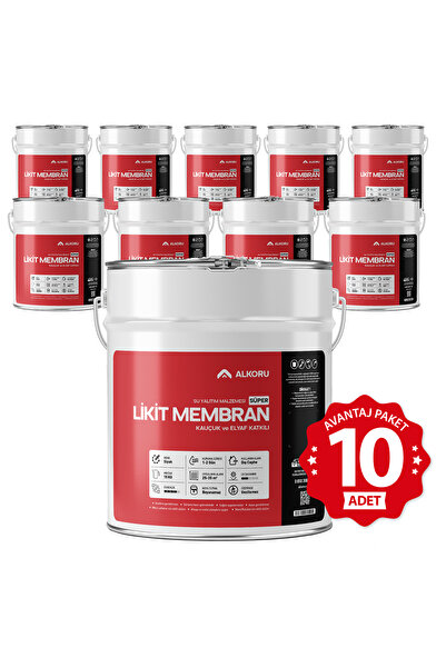 ALKORU 10 Adet 15 KG Süper Likit Membran Kauçuk ve Elyaf Katkılı Sıvı Su Yalı...
