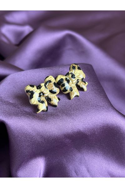 lavanderopa Leopard Patterned Bow Earrings