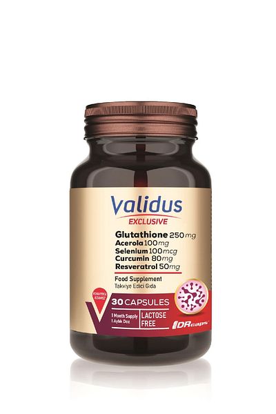 Validus جلوتاثيون 250 مجم + أيسرولا + سيلينيوم + كوزم الدهون Q10 - 30 كبسولة