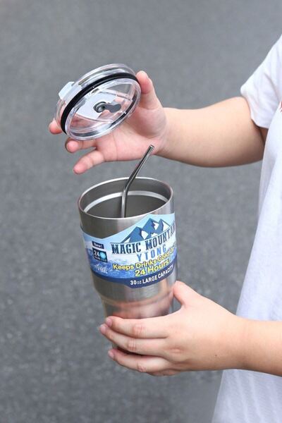 Weather Forecast 304 Steel 900ml Single Lid Dual Use Cold Drink Hand Thermos Mug with Straw