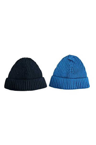 Mevo 2 Pack Unisex Knitwear Short Black and Light Blue Colored Skullcap Beanies