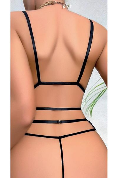 Cooqpoo Black S/M - L/Xl Size Lace Low-Cut Women's Garter Suit