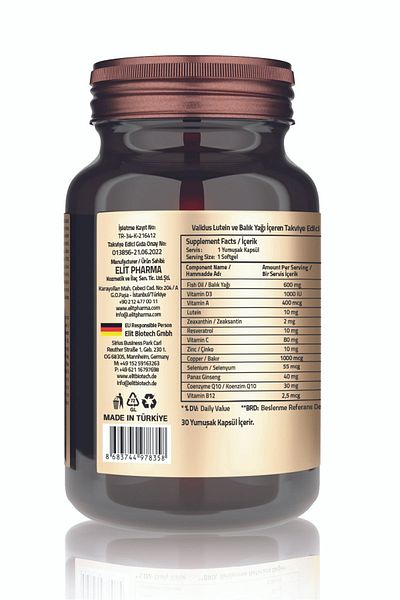 Validus Lutein and Zeaxanthin Omega3 Softgels - 10 Mg 600 Mg 2 Mg Pack of 30
