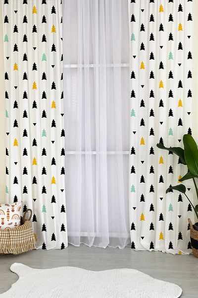Lolla Colorful Tree Pattern Printed Baby and Children's Room Background Curtain 1066